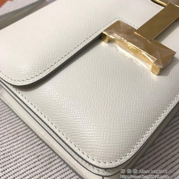 HERMES愛馬仕 H空姐包 進口原廠EP皮 頂級蜜蠟製作 街拍必備單品 奶昔白金銀 單肩斜挎包  Ama1574
